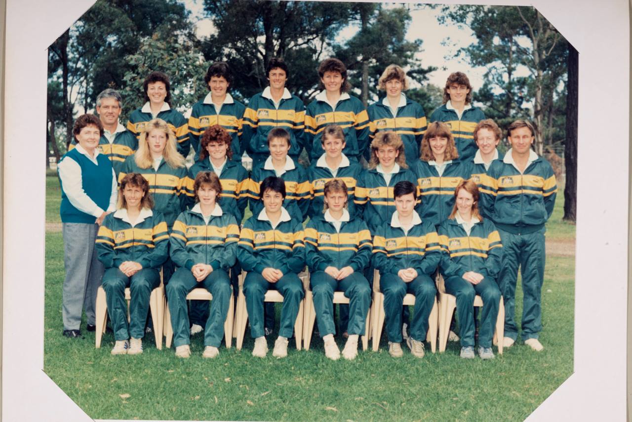 The Matildas squad of 1988. Wardell is second from the right on the bottom row. Credit: Moya Dodd.