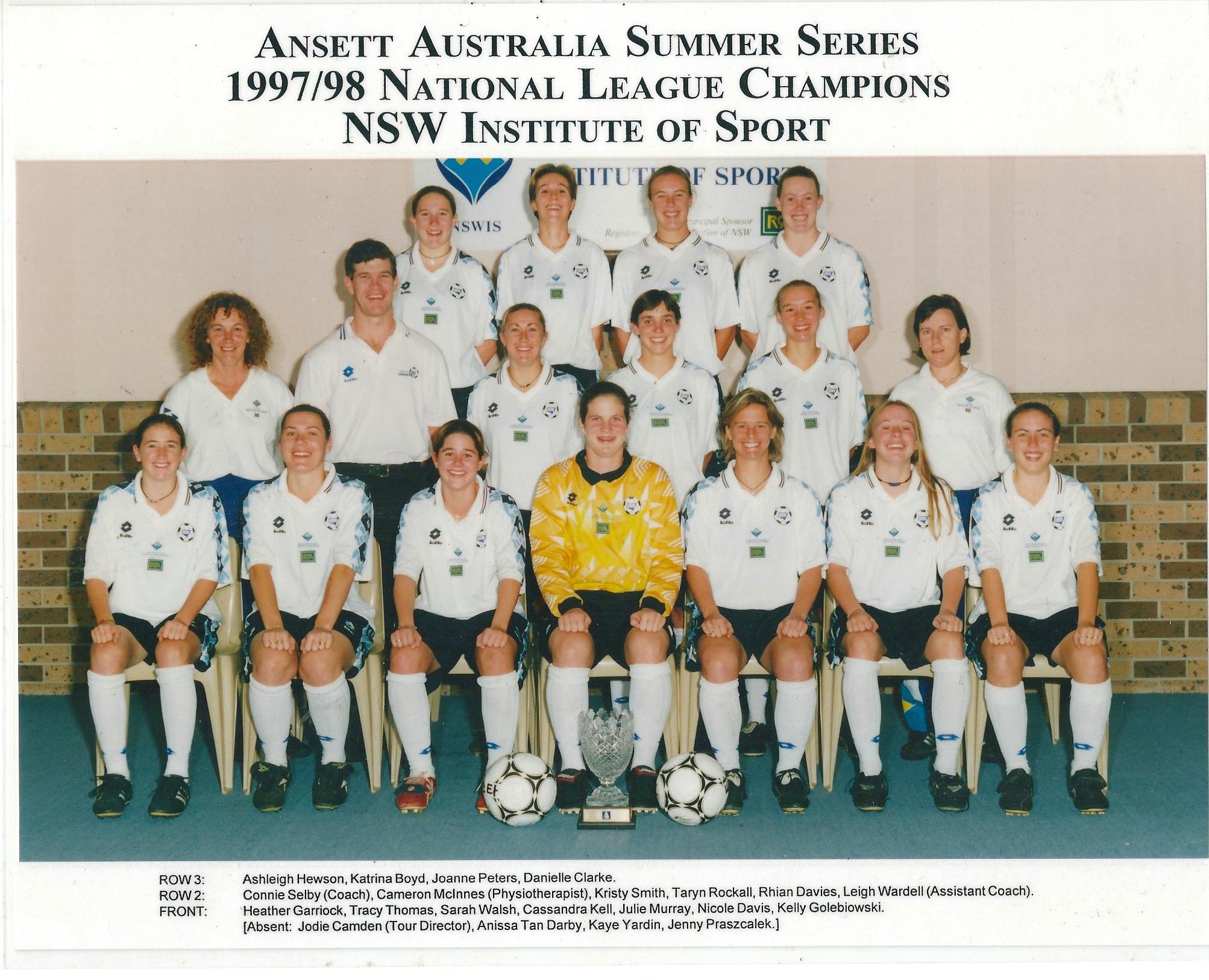 Leigh Wardell in her early coaching years (middle row, far right). Credit: Football Before the W-League on Facebook.