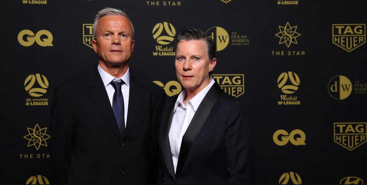 Leigh Wardell and Branko Culina at the FFA Hall of Fame ceremony. Credit footballnws.com.au