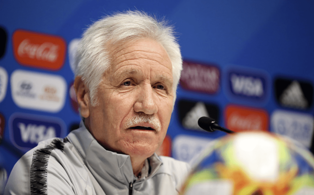 LE HAVRE, FRANCE - JUNE 10: Head coach Tom Sermanni attends a New Zealand press conference during the 2019 FIFA Women's World Cup France at Stade Oceane on June 10, 2019 in Le Havre, France. (Photo by Alex Grimm/Getty Images)