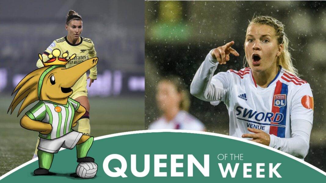 Steph Catley (Photo by David Price/Arsenal FC via Getty Images) | Ada Hegerberg (Photo by Gunnar Hoffsten/Getty Images)