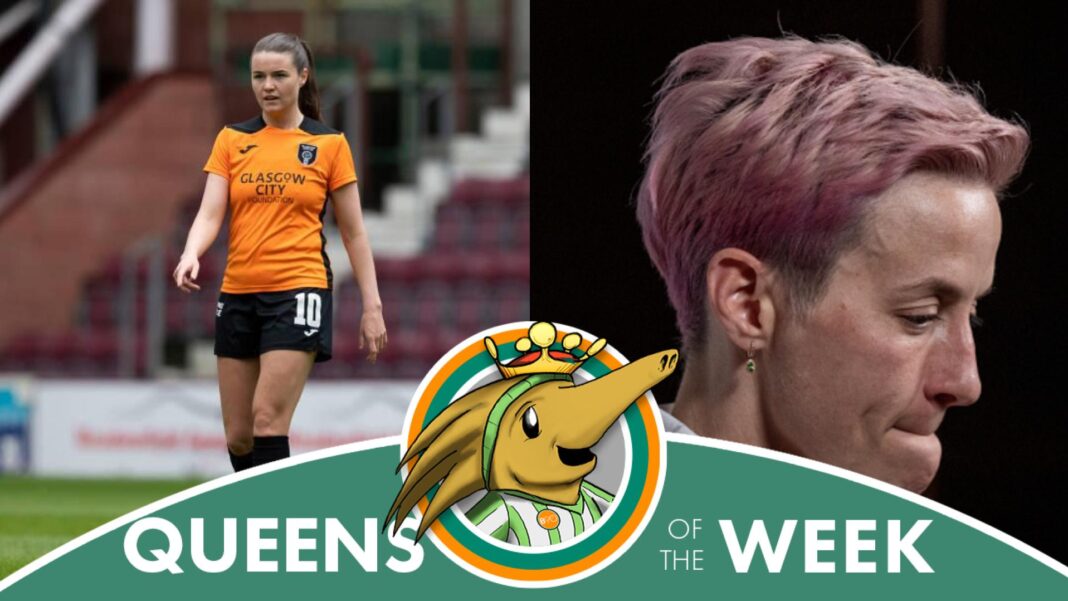 Megan Rapinoe (Photo by Brad Smith/ISI Photos/Getty Images) | Glasgow City's Clare Shine (Photo credit: Craig Foy/SNS Group via Getty Images)