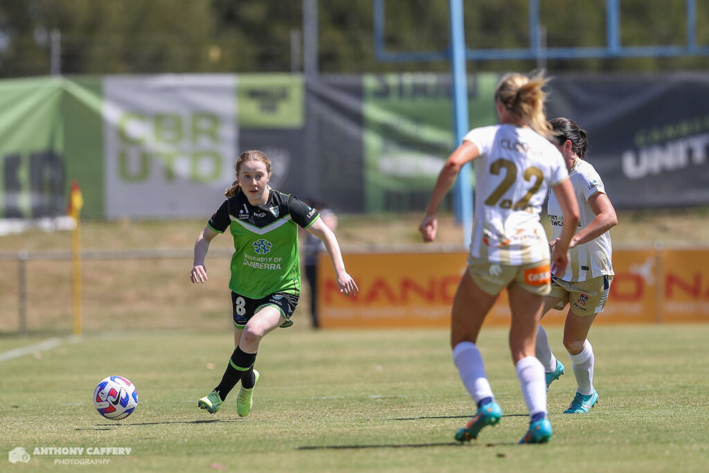 Sasha Grove in the 2022-23 R10 Canberra United game against Newcastle Jets. Photo: Anthony Caffery Photography