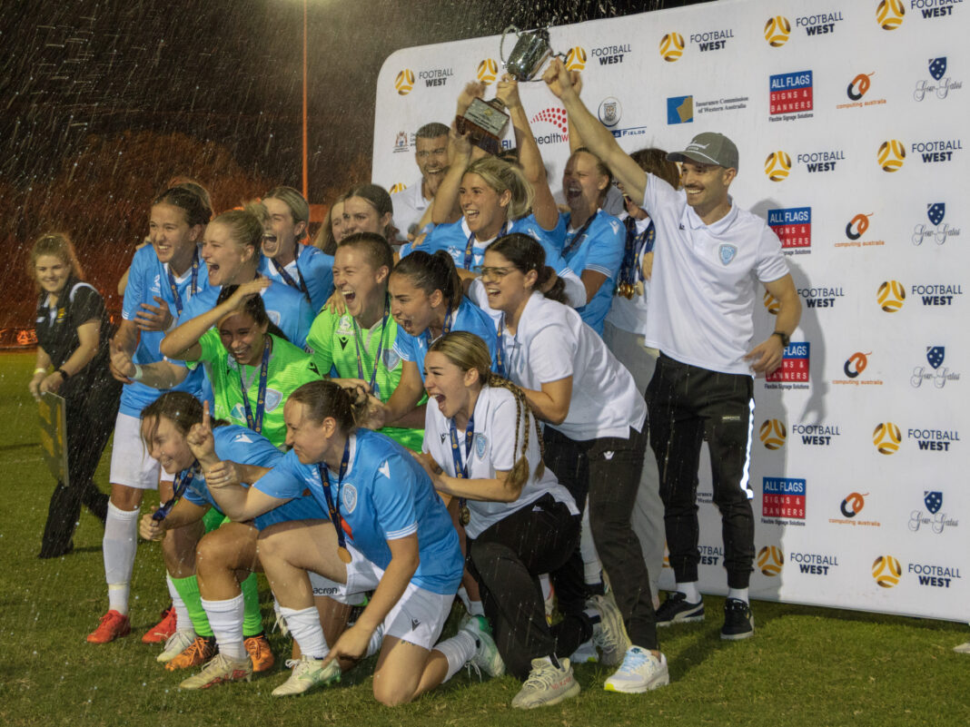 Perth SC with the NPLW WA Night Series Trophy. Image credit Neil Bennett