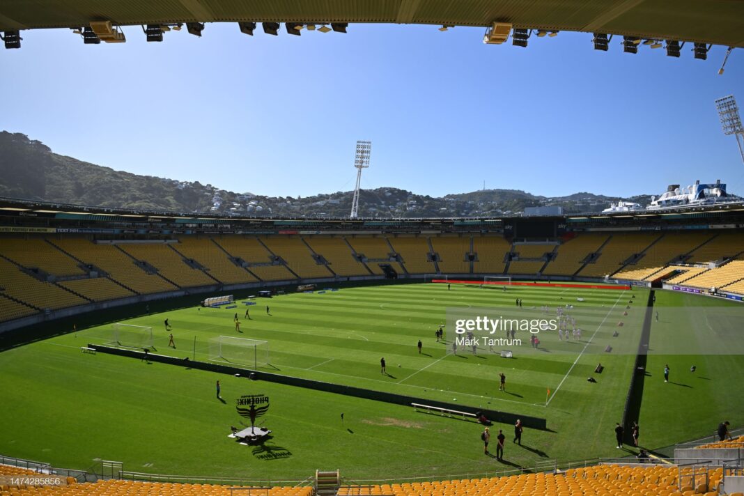 WELLINGTON, NEW ZEALAND - MARCH 18: General view of Sky Stadium before the round 18 A-League Women's match between Wellington Phoenix and Perth Glory at Sky Stadium, on March 18, 2023, in Wellington, New Zealand. (Photo by Mark Tantrum/Getty Images)