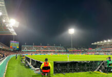 Pitchside view of China vs Denmark Perth Rectangular Stadium 22nd July. Image Credit Neil Bennett