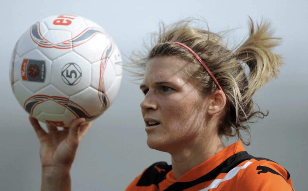 BRISBANE, AUSTRALIA - JANUARY 22: Brooke Spence of the Roar holds the ball during the W-League Semi Final match between the Brisbane Roar and Sydney FC at Queensland Sport and Athletics Centre on January 22, 2012 in Brisbane, Australia. (Photo by Matt Roberts/Getty Images)