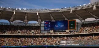 Matildas Mania – Perth Makes Up For Lost Time PERTH, AUSTRALIA - OCTOBER 29: General view of the Optus Stadium crowd during the AFC Women's Asian Olympic Qualifier match between Philippines and Australia Matildas at Optus Stadium on October 29, 2023 in Perth, Australia. (Photo by James Worsfold/Getty Images)
