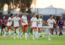 Five Talking Points – Perth Glory vs Western Sydney Wanderers PERTH, AUSTRALIA - JANUARY 07: Sophie Harding of the Wanderers celebrates with team mates after scoring a goal during the A-League Women round 11 match between Perth Glory and Western Sydney Wanderers at Macedonia Park, on January 07, 2024, in Perth, Australia. (Photo by Will Russell/Getty Images)