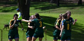 2024 NPLW WA Round 1 Wrap UWA Nedlands celebrate their first ever goal in the NPLW WA. Image credit Cat Bryant Photography