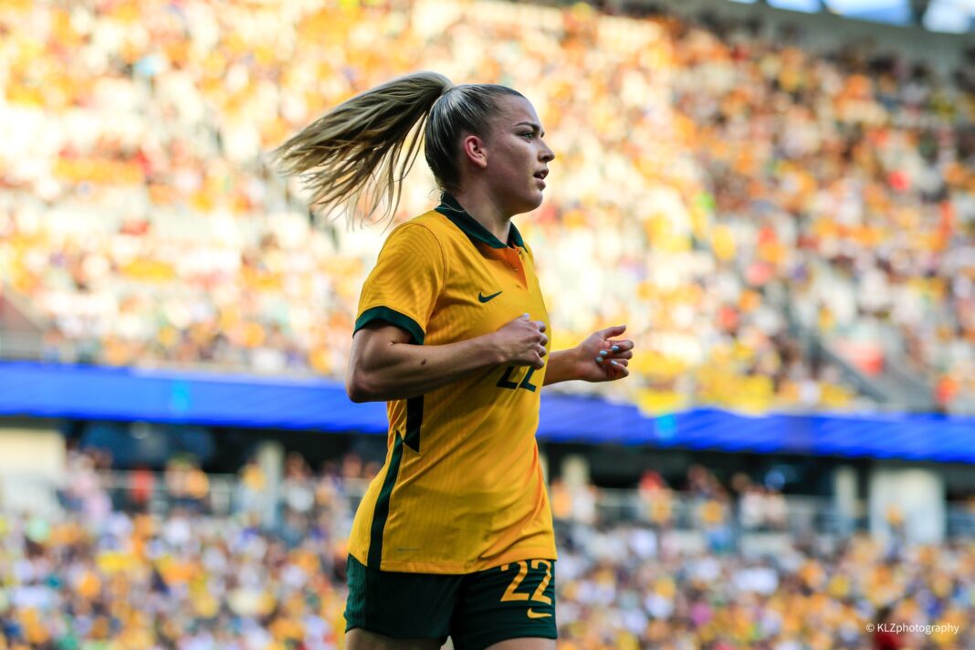 Charli Grant, pictured during the 2023 Cup of Nations game between Australia and Spain, played at Commbank Stadium. Photo credit: Kellie Lemon (Abbey's mum) / KLZ Photography