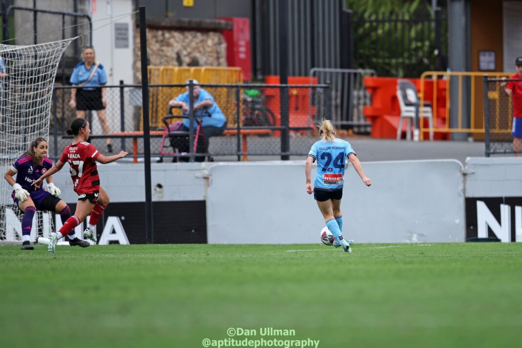 Caley Tallon-Henniker: Derby Specialist. Tallon-Henniker scores in another Sydney Derby, as Sydney FC defeat Western Sydney Wanderers in the A-League Women game played at Leichhardt Oval on November 16, 2024. Photo credit: Dan Ullman (Instagram - @aptitudephotgraphy )