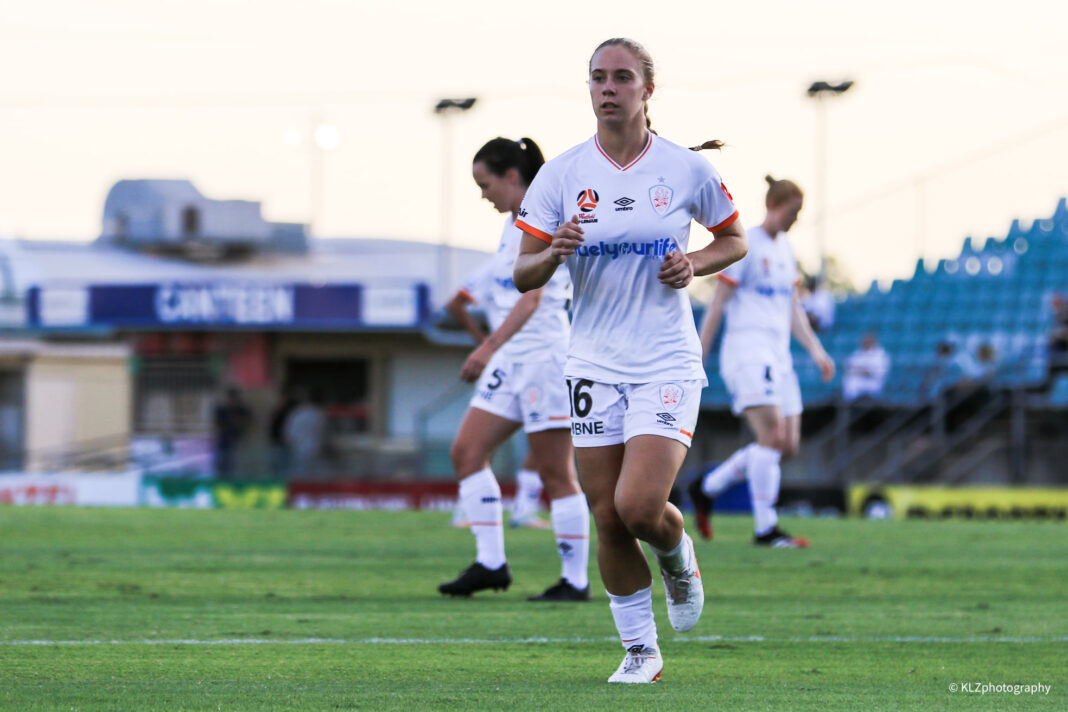 Jamilla Rankin, playing for Brisbane Roar during the 2020-21 A-League Women game between Western Sydney Wanderers and Brisbane at Marconi Stadium. Photo credit: Kellie Lemon / KLZ Photography