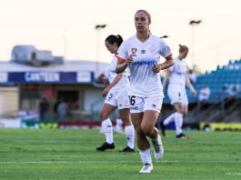 Jamilla Rankin, playing for Brisbane Roar during the 2020-21 A-League Women game between Western Sydney Wanderers and Brisbane at Marconi Stadium. Photo credit: Kellie Lemon / KLZ Photography