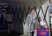 Central Coast Mariners head coach Emily Husband walks out of the tunnel before the A-League Women game between the Mariners and Melbourne Victory, at Central Coast Stadium on 11 April 2025. Photo credit: Dan Ullman (Instagram - @aptitudephotography )