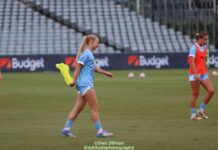PODCAST | Opening The Account Melbourne City forward Holly McNamara, pictured during warmup before the 1st leg of the 2024-25 A-League Women semi final between Central Coast Mariners and Melbourne City. Photo credit: Dan Ullman (Instagram - @aptitudephotography )