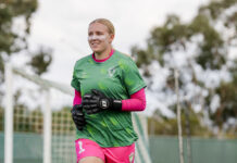 PODCAST | Dub After Dark Canberra United goalkeeper Sally James, during pre-game warmup for the A-League Women game between Canberra United and Sydney FC, played at McKellar Park on 10 December 2025. Photo credit: Kellie Stewart / KLZ Photography (Instagram - @klzphotography )