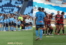 PODCAST | 2,234 Days Images from the A-League Women game between Sydney FC and Western Sydney Wanderers, played at Allianz Stadium on January 31 2026. (Left) The players line up for pre-game formalities (Right) The Wanderers celebrate Amy Chessari's goal. Image credit: Angela de Pourbaix / AMG Visual Storytelling (Instagram - @amg_visual_storytelling_ )